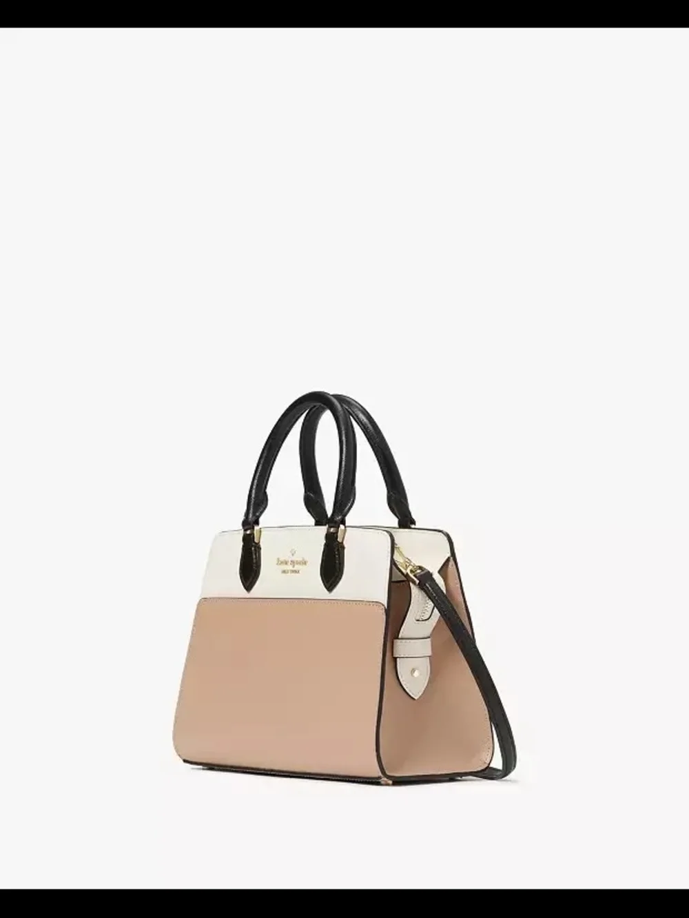 kate spade two-tone cream and beige satchel with black handles